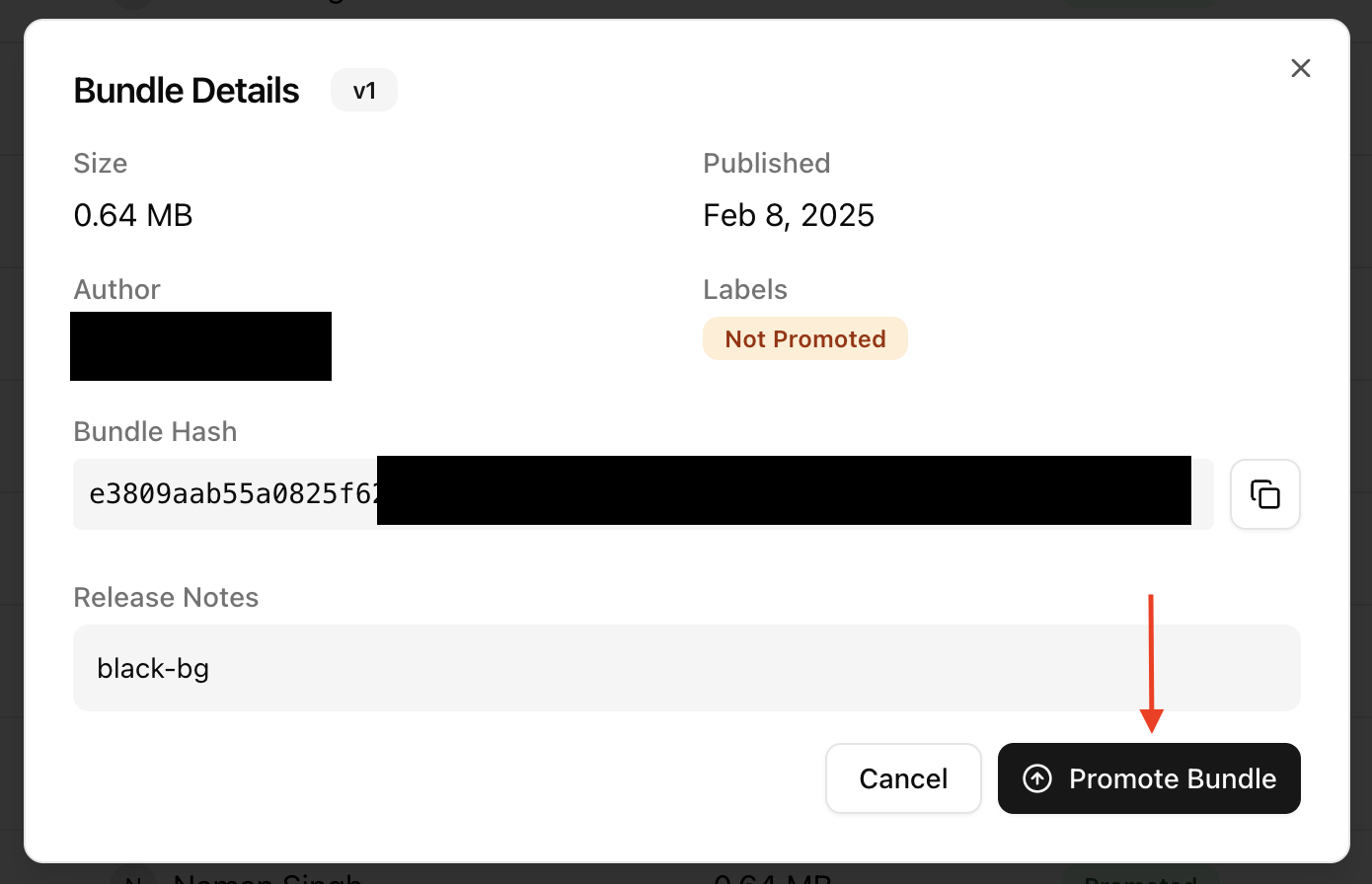 React Native Stallion promote bundle interface showing production deployment options