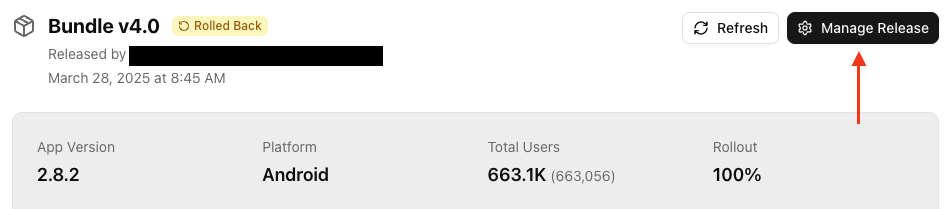 React Native Stallion release rollback interface for managing OTA update rollbacks
